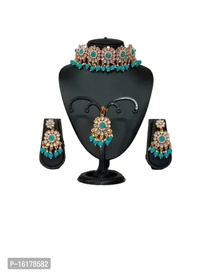 SHIELD PLUS DIAMOND NECKLACE WITH EARRING  MAANG TIKKA