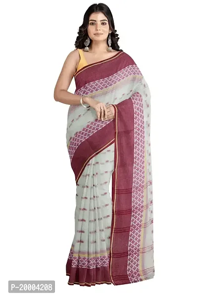 Tana poren Traditional Bengel Cotton Tant Saree (Whit4)