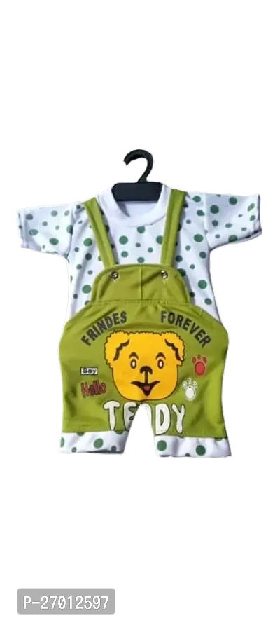 Stylish Green Cotton Printed Dungarees For Boys