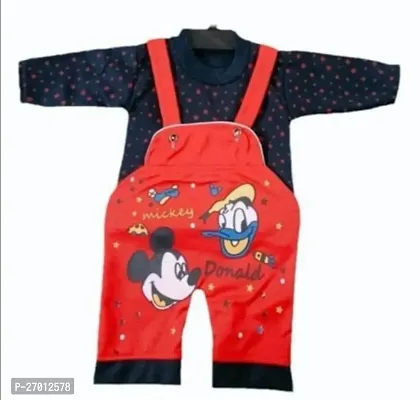 Stylish Red Cotton Printed Dungarees For Boys