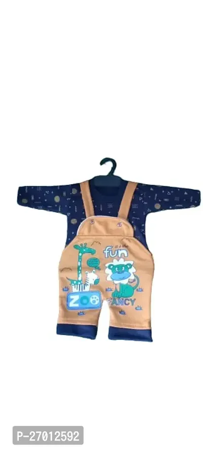 Stylish Beige Cotton Printed Dungarees For Boys