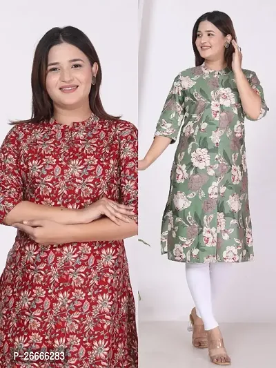 Latest  Trendy 100% Cotton Block Print Combo Kurti for Daily use for Womens  Girls-thumb0
