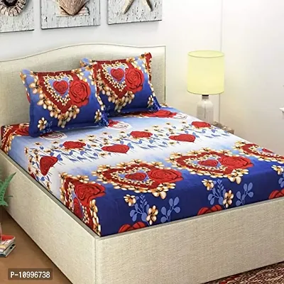 Panipat Textile Hub 100% Cotton Double BedSheet for Double Bed with 2 Pillow Covers, Queen Size Bedsheet, 144 TC, 3D Printed Pattern