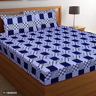 Panipat Textile Hub Microfiber 3D Printed Double Bedsheet with 2 Pillow Covers (Blue)