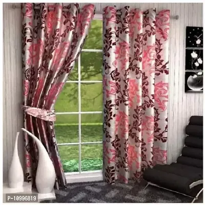 Phyto Home 152 cm (5 ft) Polyester Window Curtain (Pack of 2) (Floral, Maroon)