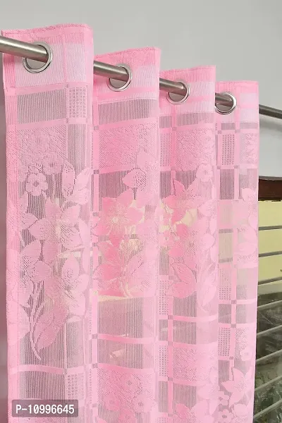 Loof Klapper Polyester Net Flower Door Curtain Pack of 2 (Pink)-thumb0