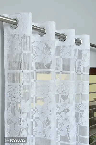 Loof Klapper Polyester Net Flower Door Curtain Pack of 2 (White)