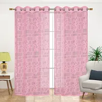Loof Klapper Polyester Net Flower Door Curtain Pack of 2 (Pink)-thumb1