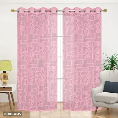 Loof Klapper Polyester Net Flower Door Curtain Pack of 2 (Pink)-thumb2