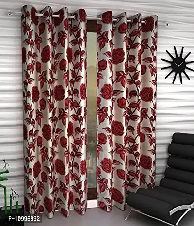 Panipat Textile Hub Eyelet Single Door Curtains, Size (4x7)-Red
