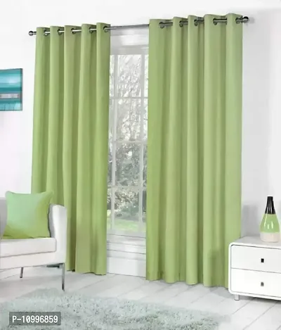 Panipat Textile Hub 213 cm (7 ft) Polyester Door Curtain (Pack of 2) (Solid, Green)-thumb0
