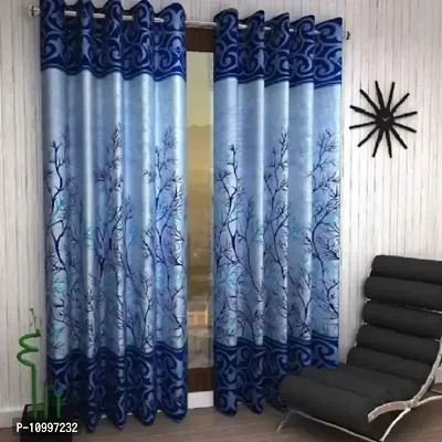 Panipat Textile Hub 214 cm (7 ft) Polyester Door Curtain (Pack of 2) (Printed, Blue)
