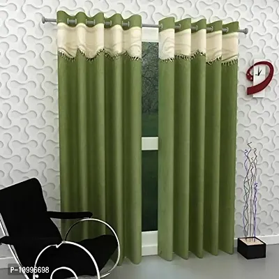 Panipat Textile Hub Self Design Polyster Door Curtain - (213 cm , Green) (Pack of 2)-thumb0