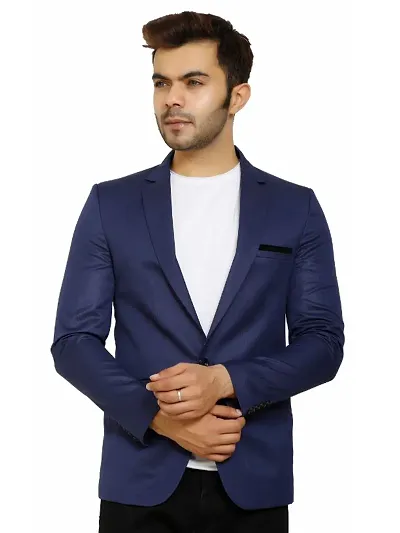 Solid Single Breasted Casual Men Full Sleeve Blazer  (Blue)