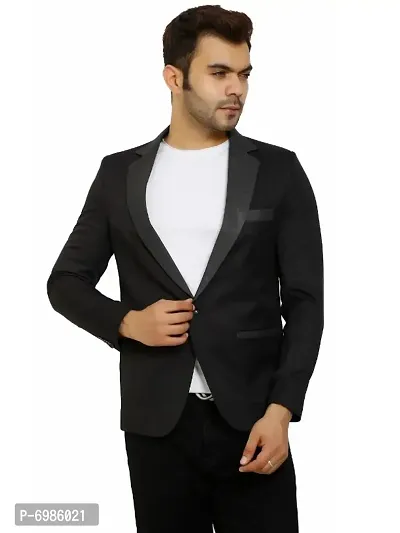Solid Single Breasted Casual Men Full Sleeve Blazer  (Grey Black)-thumb0