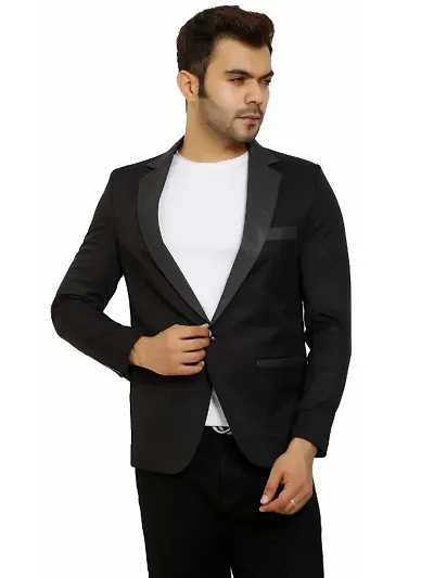 Solid Single Breasted Casual Men Full Sleeve Blazer  (Grey Black)