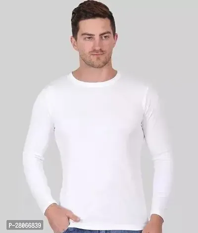 Stylish White Polyester Solid T-Shirt For Men-thumb0