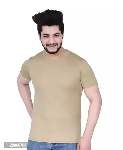 Stylish Khaki Polyester Solid T-Shirt For Men-thumb0