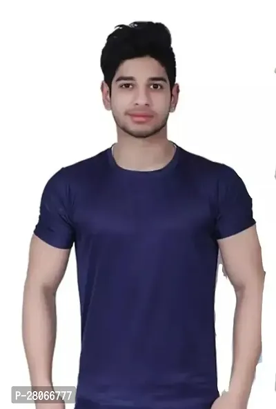 Stylish Blue Polyester Solid T-Shirt For Men-thumb0