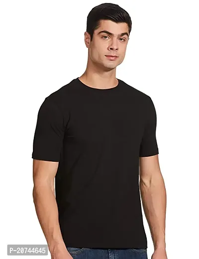 Stylish Black Cotton Solid Half Sleeve  Round Neck Tees For Men-thumb0