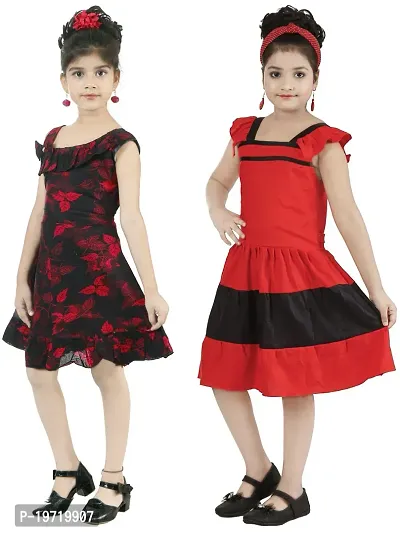 Comfortable Multicoloured Cotton Frocks For Girls Pack Of 2