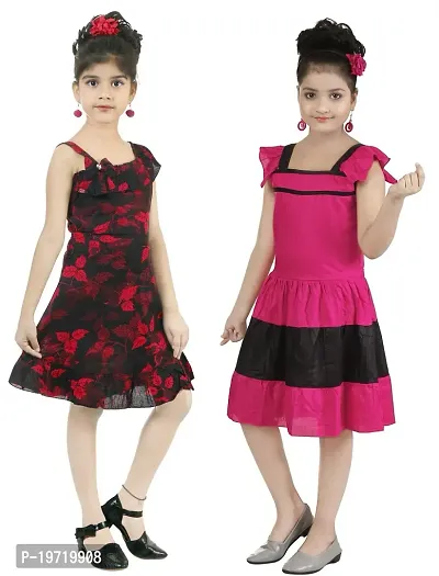 Comfortable Multicoloured Cotton Frocks For Girls Pack Of 2