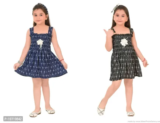 Comfortable Multicoloured Cotton Frocks For Girls Pack Of 2