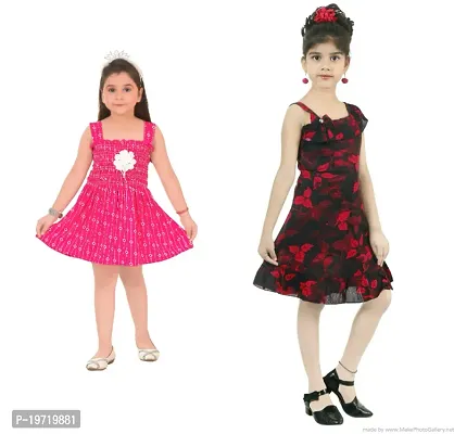 Comfortable Multicoloured Cotton Frocks For Girls Pack Of 2