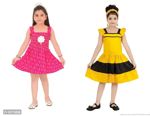 Comfortable Multicoloured Cotton Frocks For Girls Pack Of 2