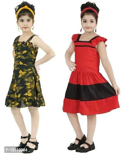 Comfortable Multicoloured Cotton Frocks For Girls Pack Of 2