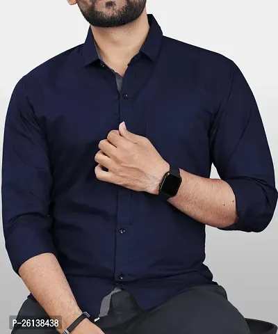 Stylish Fancy Navy Blue Cotton Blend Solid Long Sleeves Shirts For Men