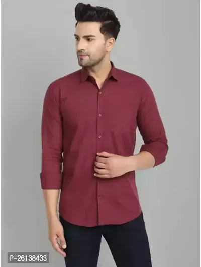 Stylish Fancy Maroon Cotton Blend Solid Long Sleeves Shirts For Men-thumb0