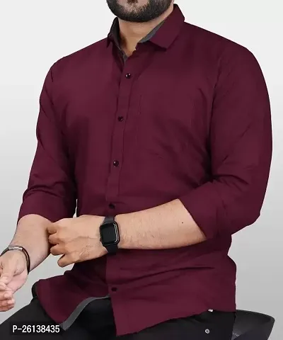 Stylish Fancy Maroon Cotton Blend Solid Long Sleeves Shirts For Men
