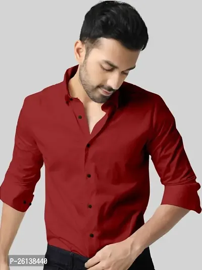 Stylish Fancy Red Cotton Blend Solid Long Sleeves Shirts For Men-thumb0