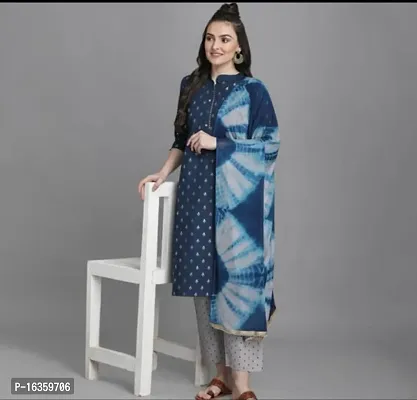 A-Line Blue  Rayon Kurta, Bottom and Dupatta Set-thumb0