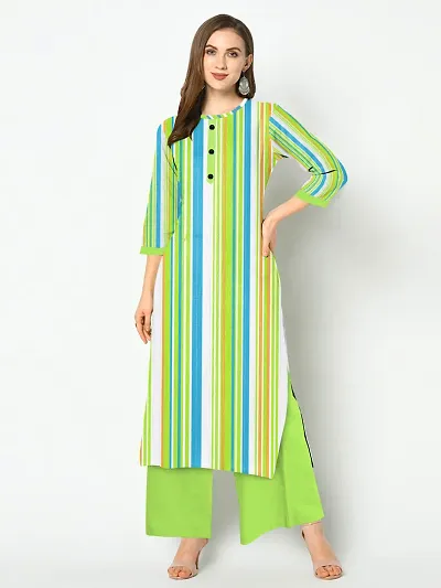 Elegant Khadi Cotton Striped Print Kurta with Palazzo Set