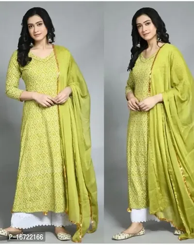 Elegant Green Bombay Cotton Printed Kurta Palazzo Set With Nazmeen Dupatta For Women