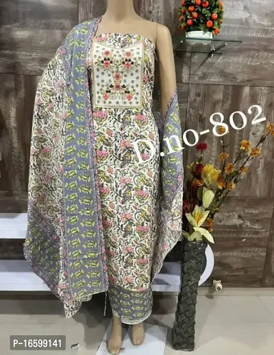 Elegant  Cotton  Dress Material with Dupatta For Women-thumb0