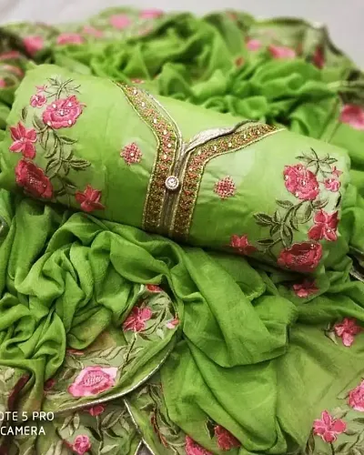 Floral Design Chanderi Silk Unstitched Dress Material