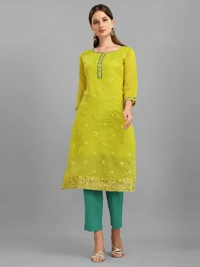 Stylish Fancy Poly Chanderi Heavy Embroidery Work With Fancy Latakan Kurti For Women