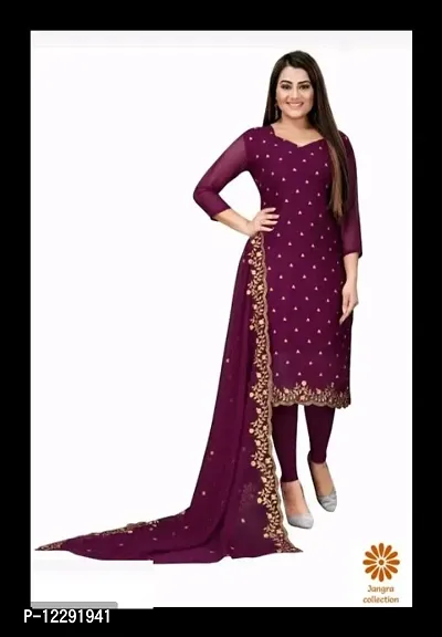 Trendy Georgette Purple Printed Dress Material With Dupatta Set For Women-thumb0