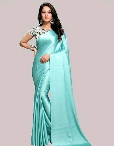 Beautiful satin silk saree with digital blouse piece