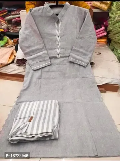 Stylish Cotton Grey Solid Straight  Kurta With Pant Set For Women