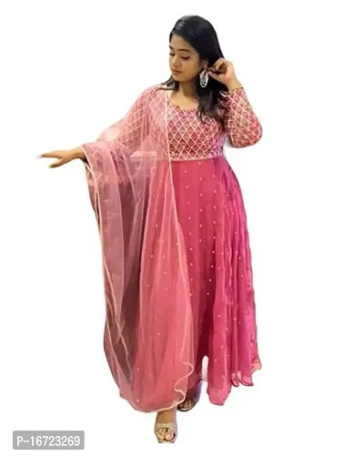 Fancy Georgette Kurta With Dupatta For Women-thumb0