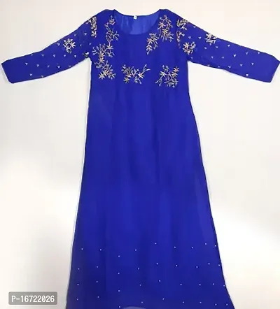 Stylish Georgette Royal Blue Embroidery Work With Lock Moti Gown For Women-thumb2