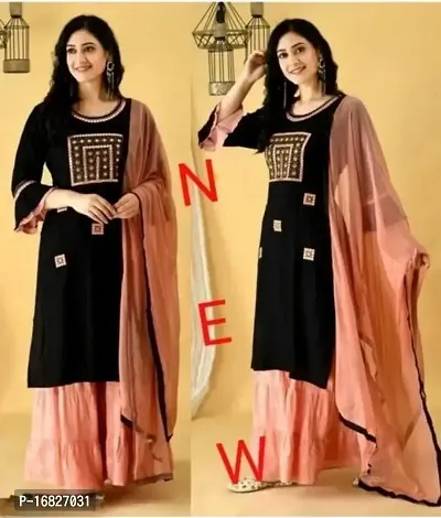 Stylish Fancy Rayon Kurta With Bottom Wear With Dupatta Set For Women-thumb0