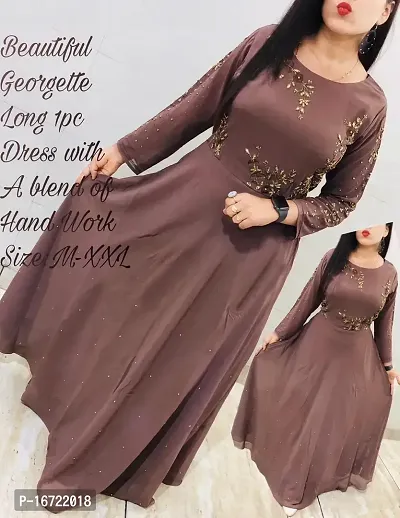 Stylish Georgette Brown Embroidery Work With Lock Moti Gown For Women-thumb0