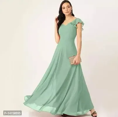 Pista green fit and flare maxi dress by The Anarkali Shop | The Secret Label