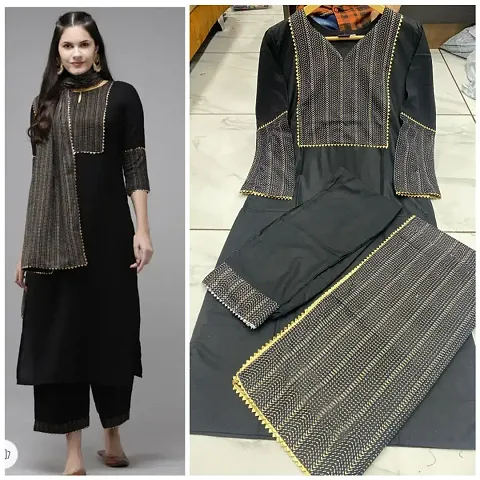 Stylish Fancy Rayon Kurti With Bottom Wear And Dupatta Set For Women