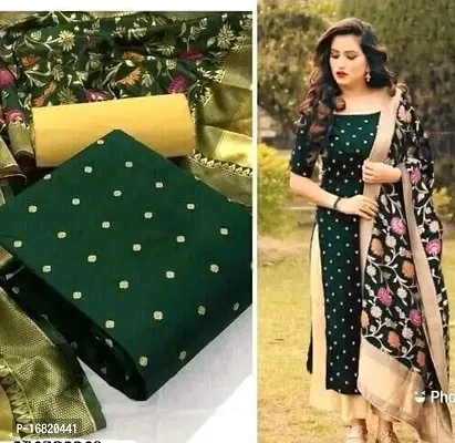 Trendy Banarasi Silk Green Zari Dress Material with Dupatta For Women-thumb0